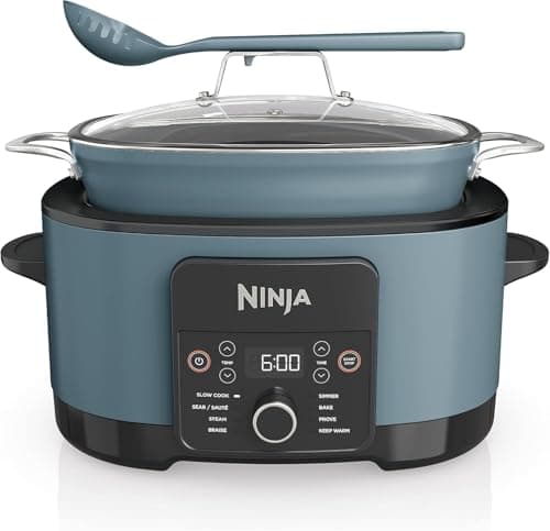 Image of Ninja Foodi PossibleCooker, 8-in-1 Slow Cooker with Removable Non-Stick Pot, Steaming Rack, Integrated Spoon & Glass Lid, Slow Cook, Sear, Braise, Steam & more, 8 Portions, 8L, Sea Salt Grey MC1001UK