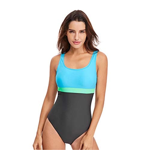 Image of Womens One Piece Swimsuit Tummy Control Swimming Costume Slimming Monokini Push Up Swimwear Splicing Striped Sports Scoopback Bathing Suit with Removable Foam Cups Athletic Padded Swimsuits