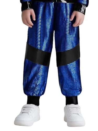 Image of dPois Boys Girls Gradient Color Block Street Dance Pants Plaid Hip Hop Jazz Dance Trousers for Competitions Blue 13-14 Years