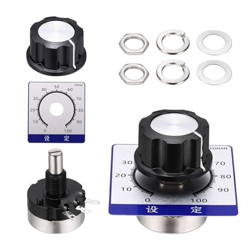 Image of sourcing map 2pcs RV24YN20S B501 500Ohm Single Turn Carbon Film Rotary Taper Potentiometer, 2W Potentiometer with Knob and Square Dial for Inverter Speed Regulation