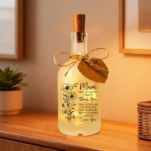 Image of Gifts for Mum, LED Frosted Glass Bottle Light, Birthday Gifts for mum, Warm Glow Home Decor Light with Heart Tag, Gift for Mums Birthday Christmas, Ideal Decor for Bedroom, Living Room, Study & Office