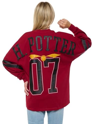 Image of Harry Potter Jersey Womens Oversized Quidditch Drop Shoulder Long Sleeve, Dark Red, XL