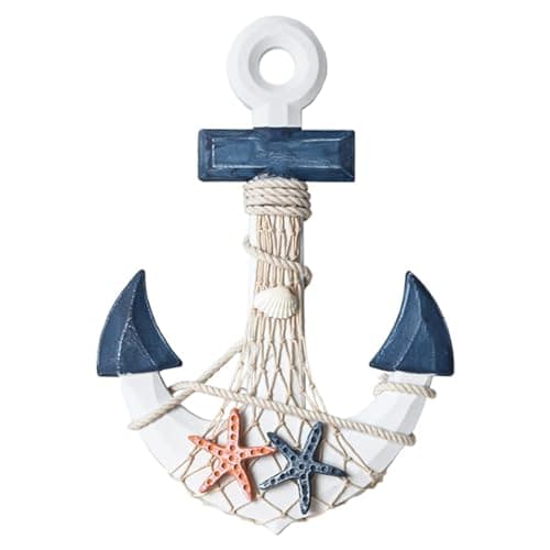 Image of Mediterranean Style Anchor Hanging Ornament for Nautical Beach Restaurants and Bedroom Wall Decoration - Wooden Craft