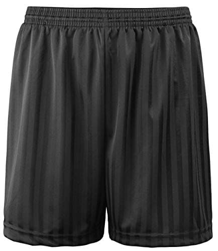 Image of Kids Essentials Boys Girls PE Shorts School Games Gym Football Shadow Stripe Many Colours (Black, 11-12 Years)