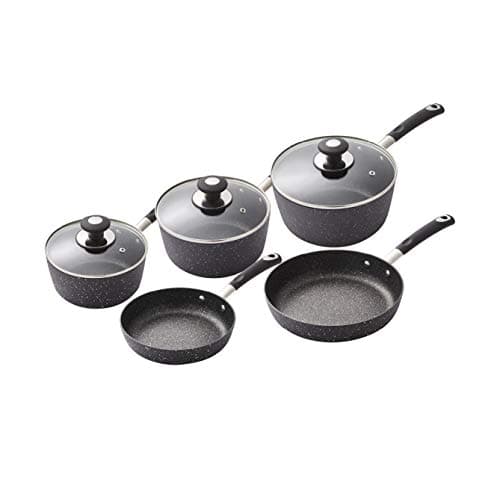 Image of Tower T900110 Precision 5 Piece Non-Stick Forged Aluminium Pan Set with Black Diamond Coating, Soft Grip Handles, Black