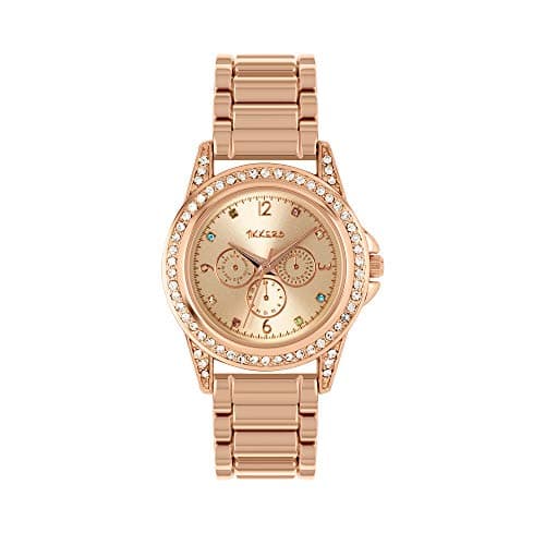 Image of Tikkers Girls Rose Gold Stainless Steel Bracelet Multicoloured Gem Dial Watch ATK1053
