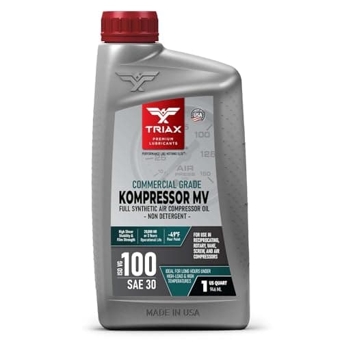 Image of TRIAX Kompressor MV 100 / SAE 30 - Full Synthetic, Multi-Vis Air Compressor Oil - Commercial Grade - For Rotary, Vane, Screw, and Reciprocal - High Temp, 20,000 Hour Life, Non-Detergent (1 Quart)