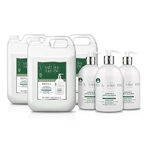 Image of Baylis & Harding Jasmine & Apple Blossom Anti-Bacterial Hand Wash Bundle - 3 x 500 ml & 3 x 2 Litre Refills (6 products) - Vegan Friendly