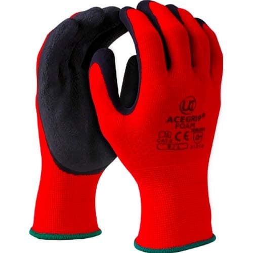 Image of 10 x UCI AceGrip-Lite Work Grip Gloves Hand Protection Latex Palm - Red/Black (9/Large)
