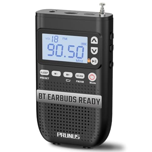 Image of PRUNUS J-618 Portable Radio AM FM, Support Bluetooth Headphones Connection, Small Digital Radio with 2000mah Rechargeable Battery, Manual Preset/TF Card/Headphone Jack/Sleep Timer