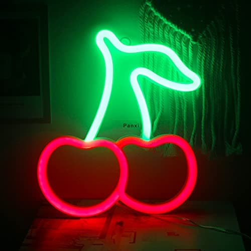 Image of Ineonlife Cherry Neon Sign for Bedroom Neon Light Sign Red Green Led Light Wall Fruit Neon Lamp Sign for Kids Home Restaurant Dormitory Wall Decoration