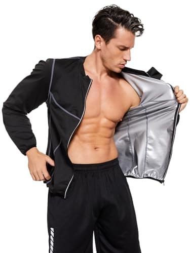 Image of Velssut Sauna Jacket for Men Sweat Sauna Suit Long Sleeve Workout Shaper Zipper Slimming Top Fitness Gym Boxing
