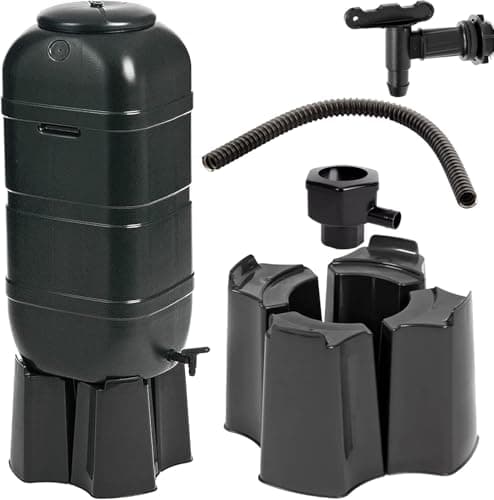 Image of Edena 100L Slim Space Saver Water Butt with Tap, Lid & Stand – Rainwater Collection Barrel for Garden, Outdoor Water Storage Tank, Compact Slimline Water Butt Kit, Black