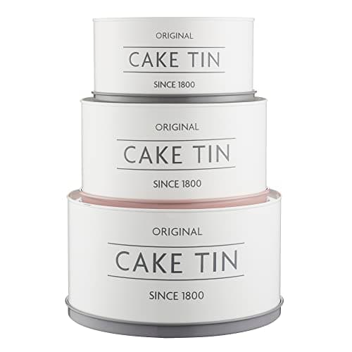 Image of Mason Cash Innovative Kitchen Set of 3 Cake Tins | Nesting & Stackable Cake Storage Containers with Elevated Base for Serving & Cutting | Tins for Cakes, Biscuits & Bakes