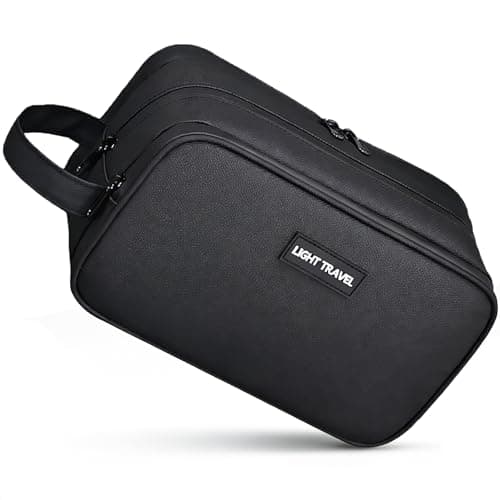 Image of Blynmyr Mens Toiletry Bag, Water-Resistant PU Leather Wash Bag, Dry Wet Separation Travel Toiletry Organizer, Portable Shaving Bag for Business Trip, Gym & Daily Use, Black
