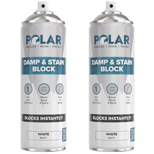 Image of Polar Moisture and Stain Spray – Matt White – 2 x 500 ml – Single Coat Paint for Moisture Sealing – Insulates Stains and Mould on Interior Walls and Ceilings