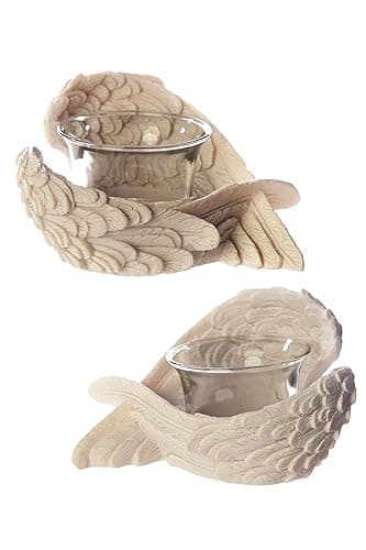 Image of Puckator Angel's Wings Tea Light and Votive Candle Holder - Bathroom Fireplace Shelf Ornament - Tealight Holders - Glass - New Home Gifts - Living Room Accessories - Gothic Agel Gifts For Women
