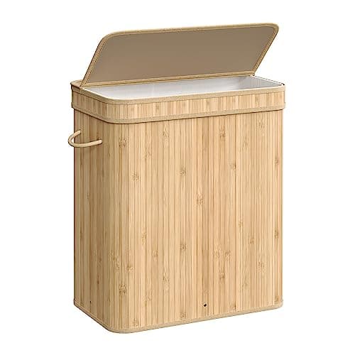 Image of SONGMICS Laundry Hamper with Lid, 100 L Bamboo Laundry Basket, Removable Machine Washable Hamper Basket, with Handles, for Laundry Room, Bedroom, Washroom, Natural LCB063N01