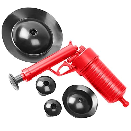 Image of DEKTON DT30340 Drain Blaster with Four ATTACHMENTS,RED,air Powered Plunger,High Pressure,Clog Remover, for Bath Toilets, Bathroom, Shower, Kitchen Clogged Pipe Bathtub.