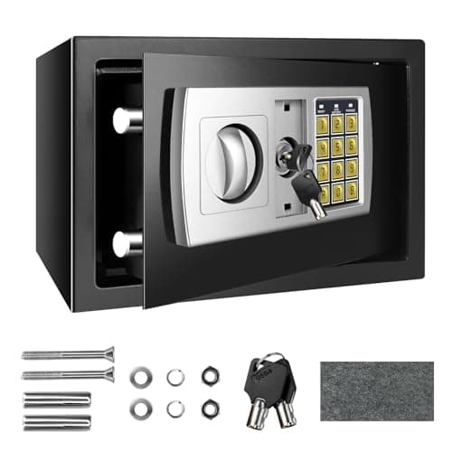 Image of 8.5L Electronic Digital Safe Box, Fireproof Security Box Home Office Money Cash Jewelry Steel Safety Box with 2 keys, Wall Mounted Mini Safe for Home Office Hotel, 31 x 20 x 20 cm, Black