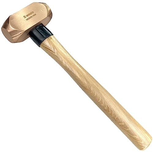 Image of WEDO Copper Flat Hammer 900g(2lb), Sledge Hammer with Hickory Wooden Handle, Length 350mm(14"), Die-Forged, Corrosion Resistant