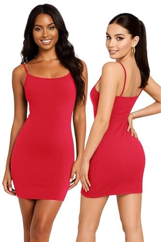 Image of Re Tech UK Womens Ladies Plain Cami Dress - Strappy Bodycon Sleeveless Camisole Mini Dress - Party Dresses for Women (UK 12-14 M/L, Red)