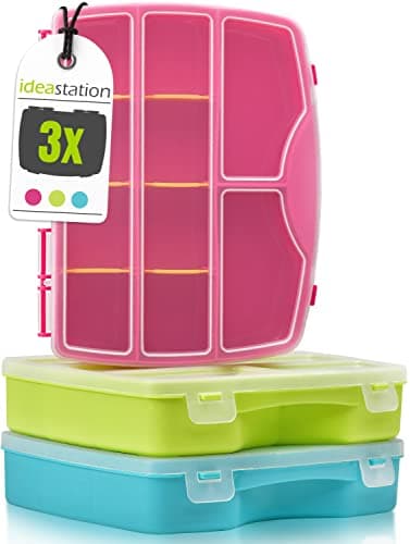 Image of idea-station organiser box set 3 pieces, 19 x 15 cm, coloured, adjustable compartments, tool box, storage box, assortment box, screw case, boxes, container, jewellery, make up, cosmetic
