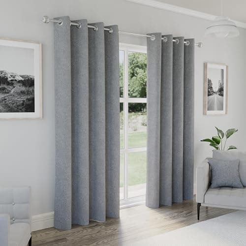 Image of Enhanced Living Austin Grey Blackout Curtains for Living Room - 46x90 inch (117x229 cm) - Textured Linen Look Eyelet Curtains for Bedroom - 2 x Curtain Panels
