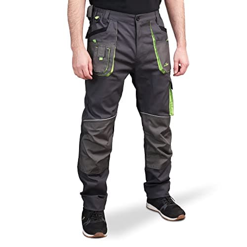 Image of ART.MAS Stretch Slim Work Trousers for Men with Reflective Elements, Slim fit 260 GSM, Triple Stitched Cordura, Reinforcing Stress Points, Knee Pad Pockets (38/40, NO kneepads) Grey