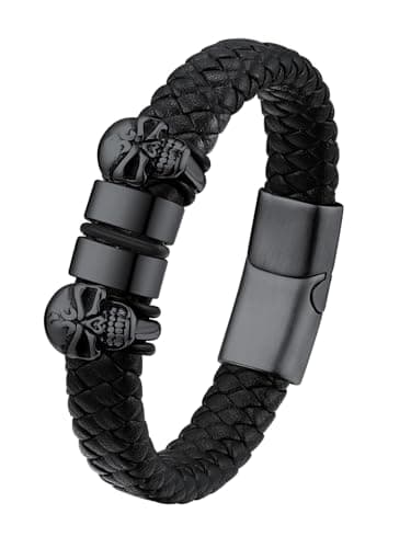 Image of U7 Personalised Bracelet for Men Halloween Party Jewellery Mens Black Leather Bracelets 21cm