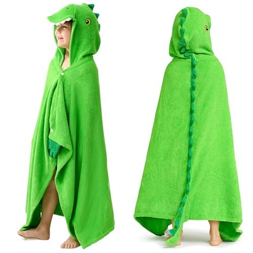 Image of Joiedomi Dinosaur 127 x 77 cm Hooded Towels for Kids, Soft Cotton Beach Towel for 3-10 Years Boys Girls Beach Poncho Towels Quick Dry Lightweight Swimming for kids Bath Towels