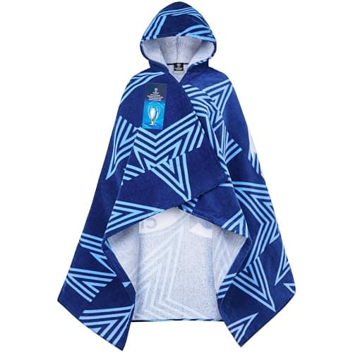 Image of Get Trend Manchester City FC Hooded Towels for Boys, Cotton Bath & Beach Towel Poncho, Soft & Absorbent Hooded Kids Shower Swimming Wrap & Changing Robe, Travel & Holiday Essentials (Navy Man City)