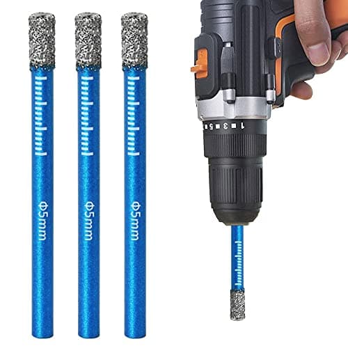 Image of 3 Pcs 5mm Diamond Drill Bit Set - Dry Diamond Drill Bits for Granite, Ceramic, Marble, Tile, Stone, Glass Hard Materials - Round Shank Dry Drill Bits