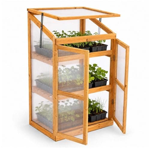 Image of Oypla Wooden 2 Shelf Outdoor Cold Frame Cupboard Grow House