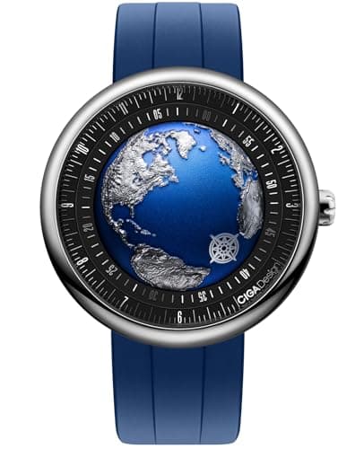 Image of CIGA Design Mechanical Automatic Watch - Blue Planet U Series Wristwatch Round Stainless Steel/Titanium Sapphire Crystal for Men and Women with Fluororubber Strap (Blue Planet Ⅱ Atlantic Titanium)