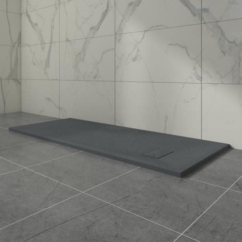 Image of Aquariss SMC Slate Effect Shower Enclosure Tray 1700x700mm Rectangular Wetroom Shower Base Anthracite