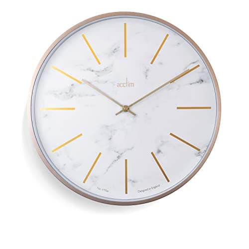 Image of Acctim Luxe Wall Clock Quartz Brushed Metal Embossed Golden Batons Brass Hands Green Marble 40cm (White)