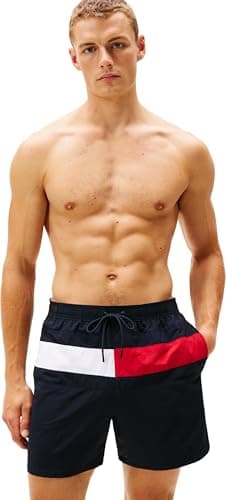 Image of Tommy Hilfiger Men's Medium Drawstring UM0UM03474 Swim Trunk, Blue (Desert Sky), S