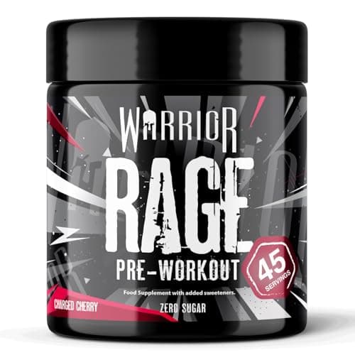 Image of Warrior Rage Pre Workout Powder 392g (45 Servings) – 300mg Caffeine High Stim Energy Drink Supplement + Beta-Alanine, Creatine, BCAA, Taurine, Citrulline & Arginine AAKG for Muscle – Charged Cherry