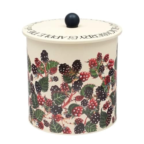Image of Emma Bridgewater Blackberry Design Metal Biscuit Barrel, 20.5 x 17 cm, Blackberry and Cream, Kitchen Storage Container with Decorative Hand-drawn Berry Pattern
