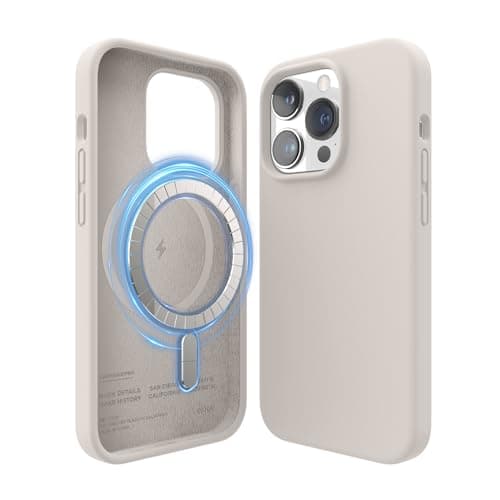 Image of elago Magnetic Silicone Case Compatible with iPhone 14 Pro Case (6.1"), Compatible with MagSafe All Accessories, Built-in Magnets, Premium Liquid Silicone, Protective Cover (Stone)