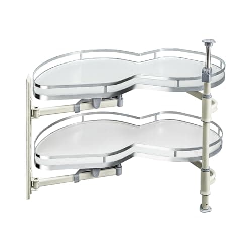 Image of CROWNSHOP Kitchen Cabinet Blind Corner Pull Out Organizer 2 Tiers Swing Tray Pull-Out Shelving Corner Storage Cabinet Each Tray Swings Independently for 900mm Cabinet (Open Right, Pull Out From Left)
