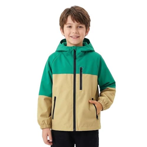 Image of Baogaier Boys Waterproof Jacket Kids Hooded Raincoat with Zip Pockets, Lightweight Jackets with Reflective Stripes Windproof Outdoor Colorblocked Coat Outerwear 7-8 Years, Yellow