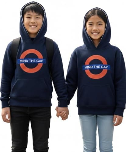 Image of GWCC London Underground Kids Hoodie – Official Licensed TFL Navy Sweatshirt with Chain Stitch Embroidery & Tube Map Hood | Unisex pullover hoodie 1 to 13 years (9-10 Years)