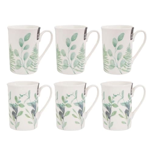 Image of Set of 6 Eucalyptus New Bone China Coffee Mugs Afternoon Tea Cups Home Kitchen Mug Set Floral