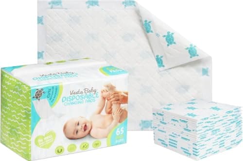 Image of Vesta Baby Disposable Changing Pads - 65 Soft Absorbent Leak Proof Incontinence Mats - Newborn Portable Nappy Change Underpads - Protection Waterproof Liners
