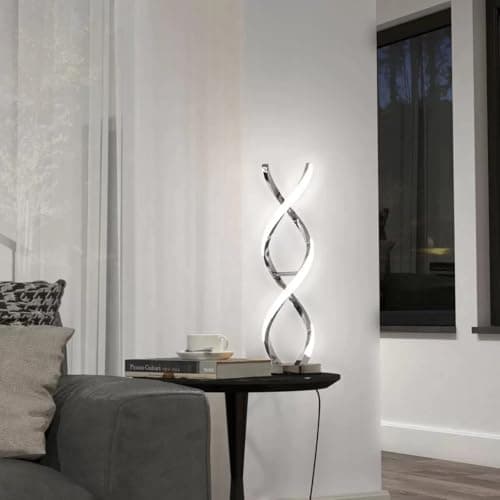 Image of SOKIDS Modern Chrome Swirl LED Table Lamp, 19-Inch Dimmable Spiral Desk Light, 900 Lumens Warm White 3000K, Integrated Energy Efficient Lighting for Bedroom