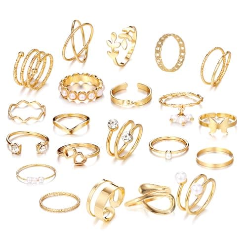 Image of 21Pcs Vintage Gold Knuckle Ring Set for Women, Stackable Joint Finger Rings Knuckle Joint Thumb Rings Heart Pearl Open Rings Set for Women Teen Girls (Golden 4)