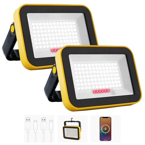 Image of NATPOW LED Work Light, Rechargeable Floodlights, Portable Spotlight, 5 Modes Workshop Lamp with 180° Rotation Camping Lamp for Construction Site, Garage, Workshop (2 Packs)