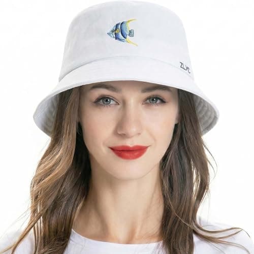 Image of ZLYC Unisex Fashion Embroidered Fishing Hats Summer Hat Outdoor Hat for Teenagers, Imperial Fish Blue White, One Size